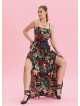 Thin Strap Waist Tie Petrol Floral Dress 4550